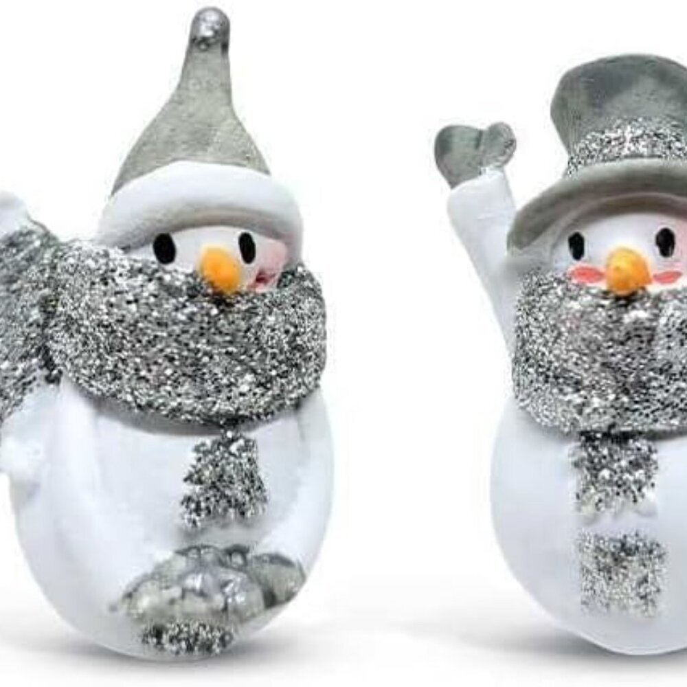 1.5" Miniature Glittered Snowman Figurines - Set of 4 Assorted Styles